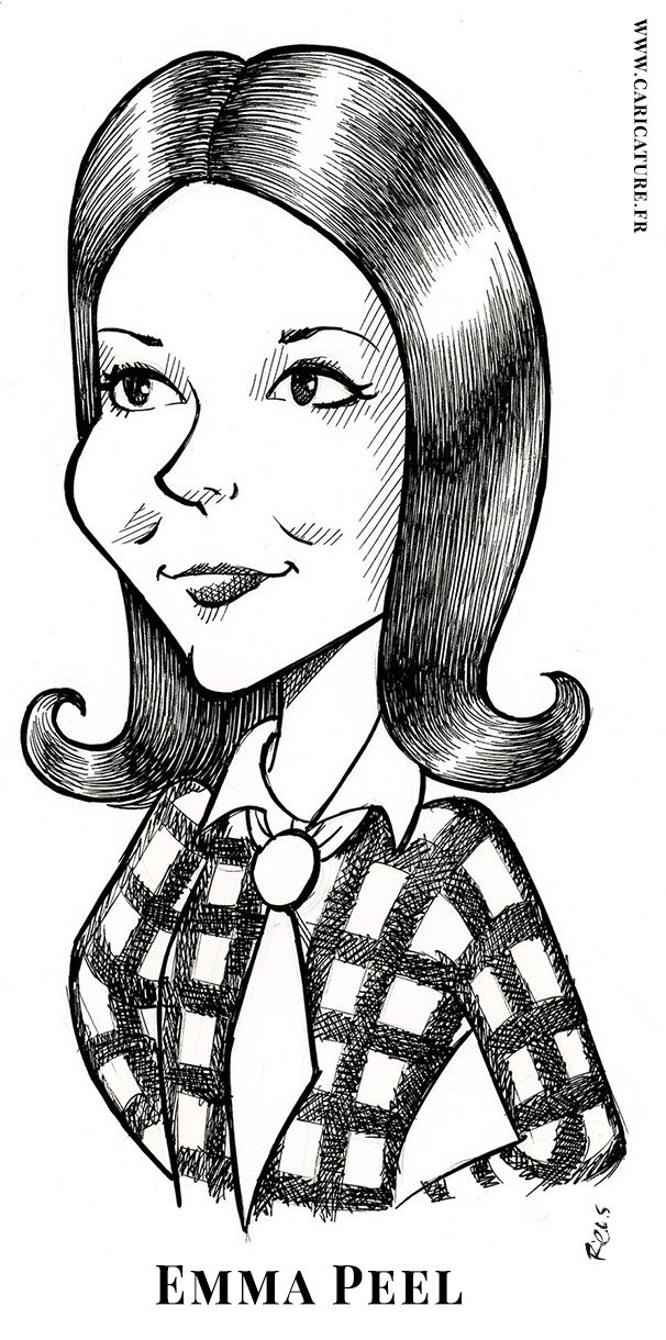 Emma Peel caricature — The Avengers — hand-drawn by Sébastien Rieu