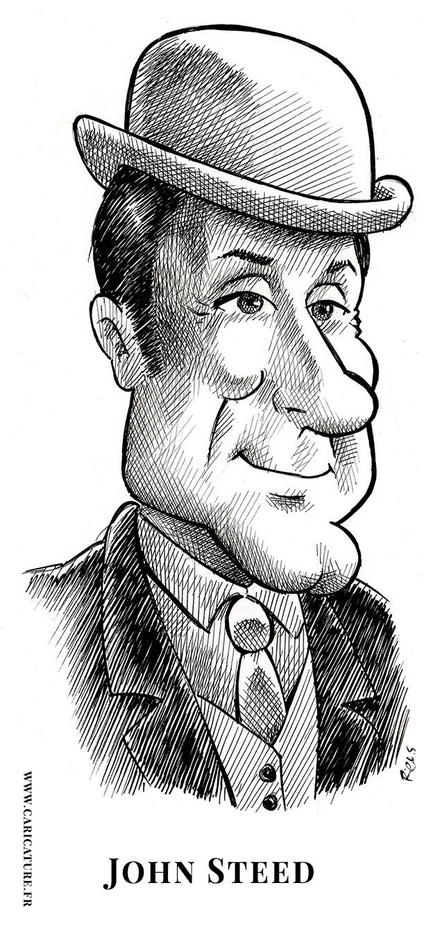 John Steed caricature — The Avengers — hand-drawn by Sébastien Rieu