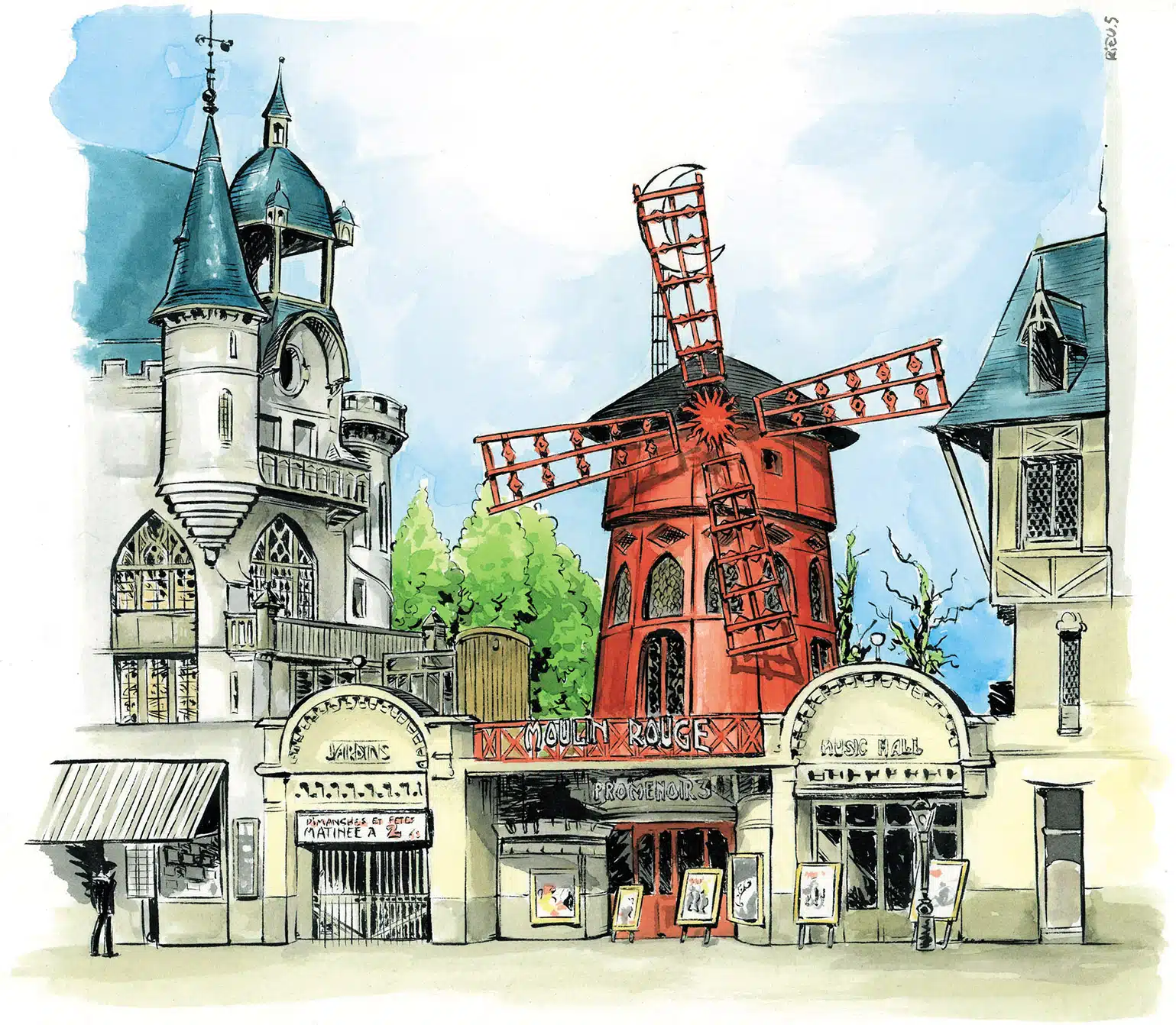 Moulin Rouge Paris 1914 — watercolour Sébastien Rieu