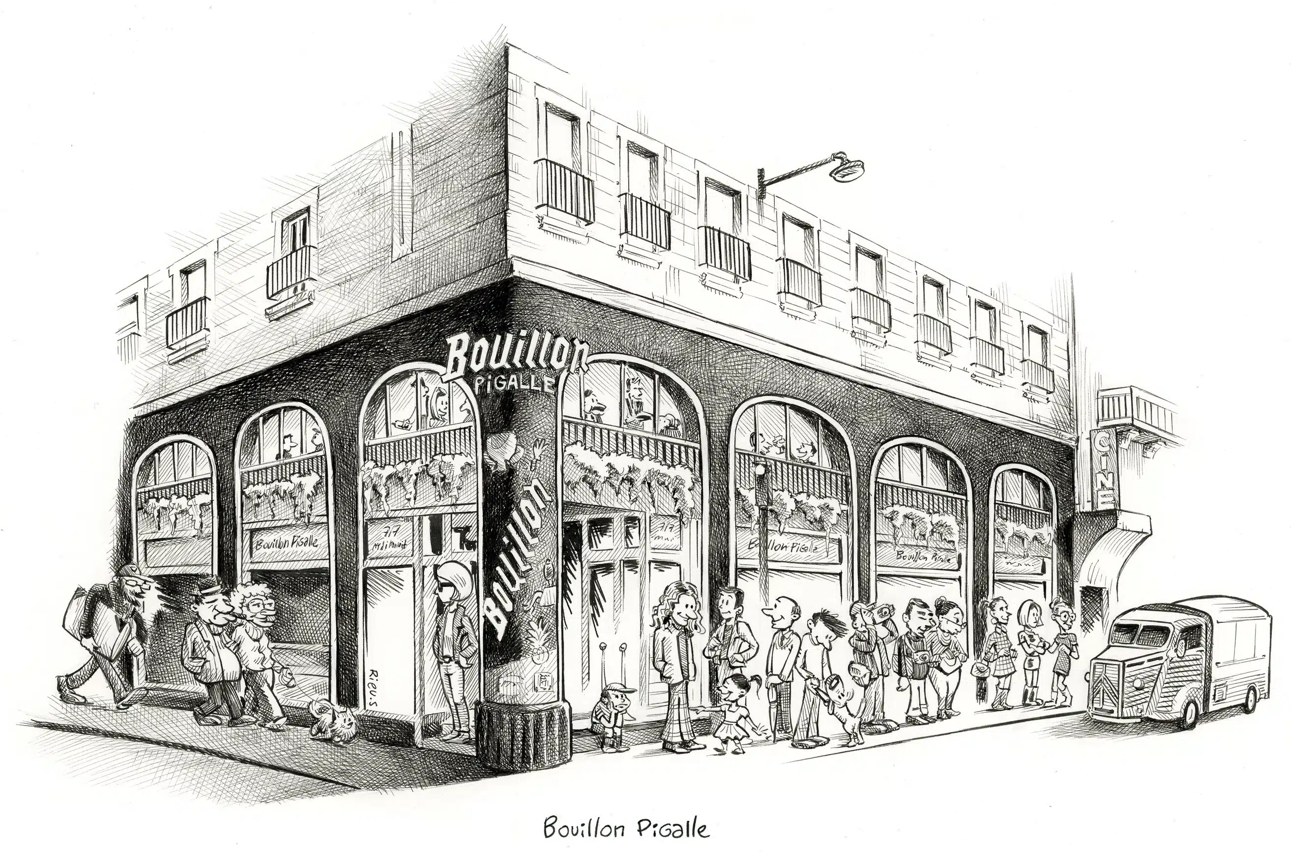 Bouillon Pigalle Paris — Indian ink by Sébastien Rieu