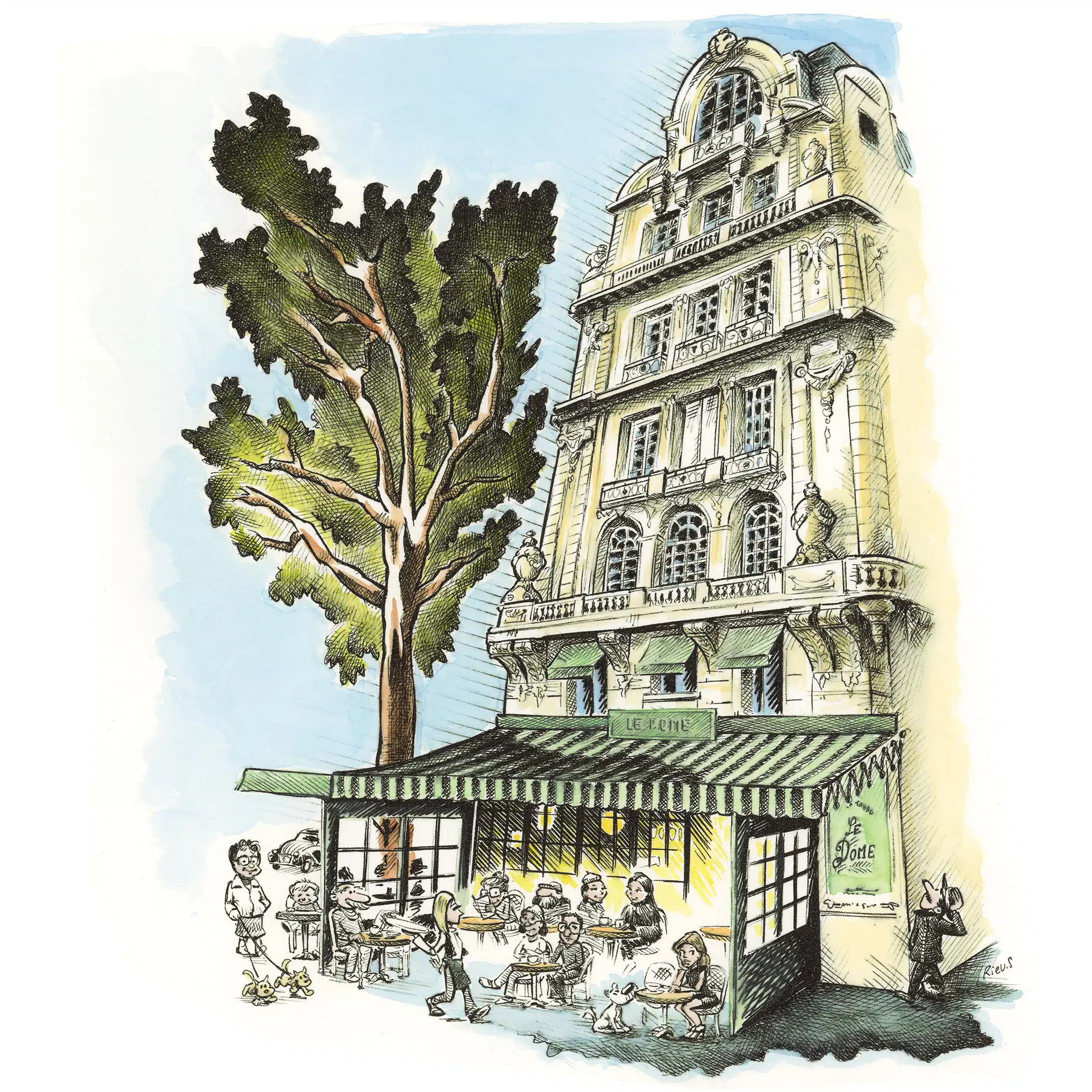 Le Dôme Montparnasse Paris — watercolour by Sébastien Rieu