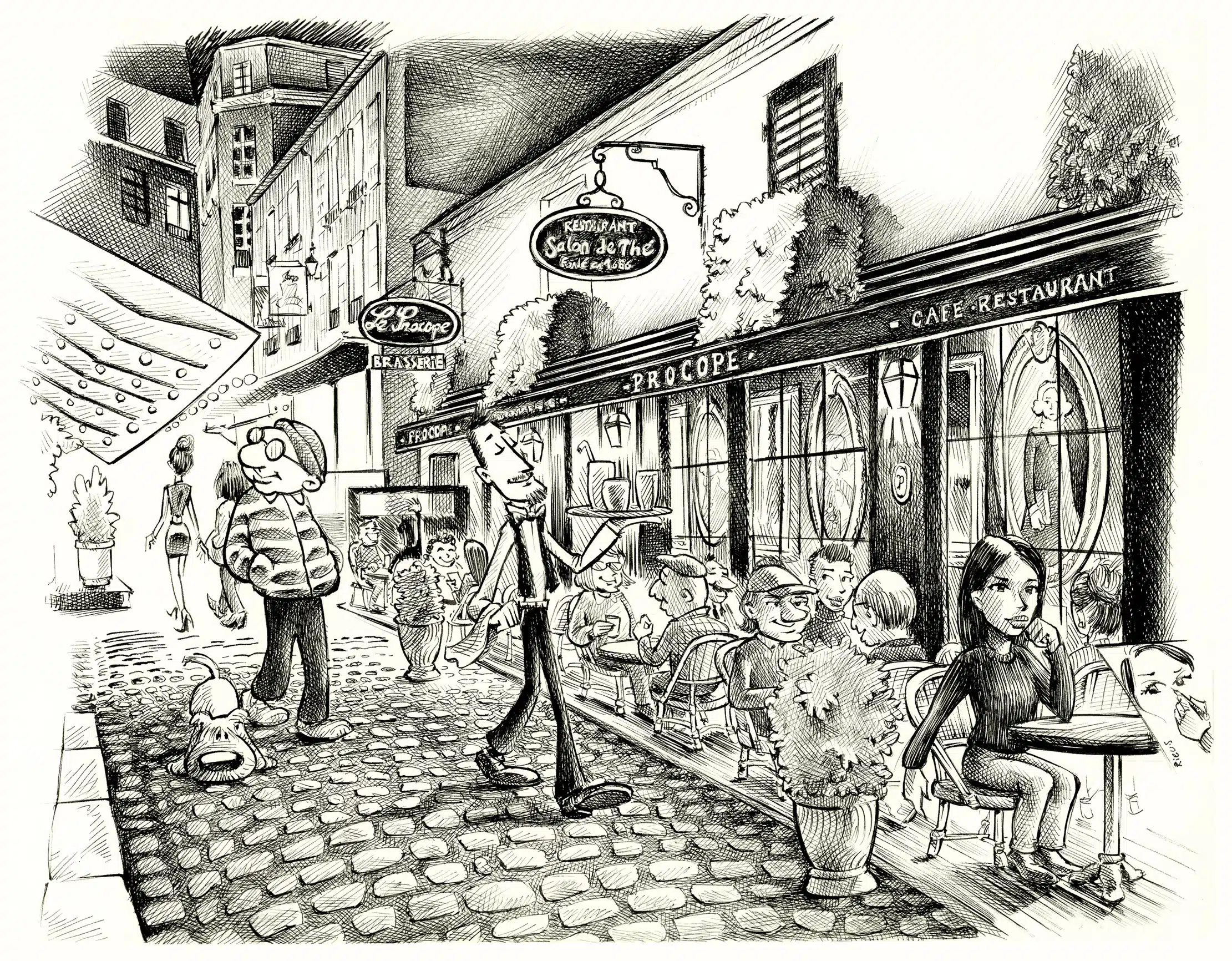 Le Procope Paris — Indian ink by Sébastien Rieu