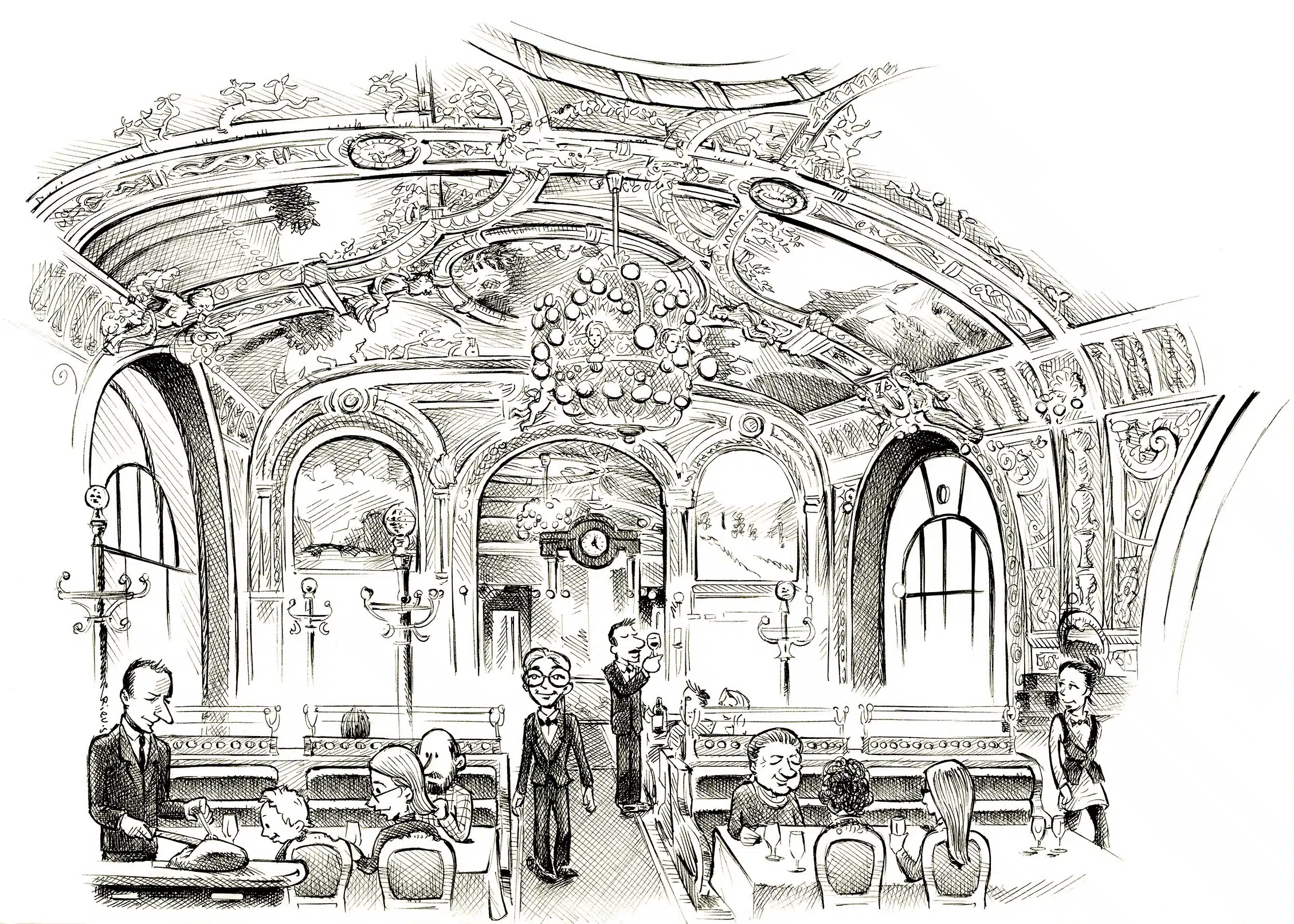 Le Train Bleu Gare de Lyon Paris — Indian ink by Sébastien Rieu